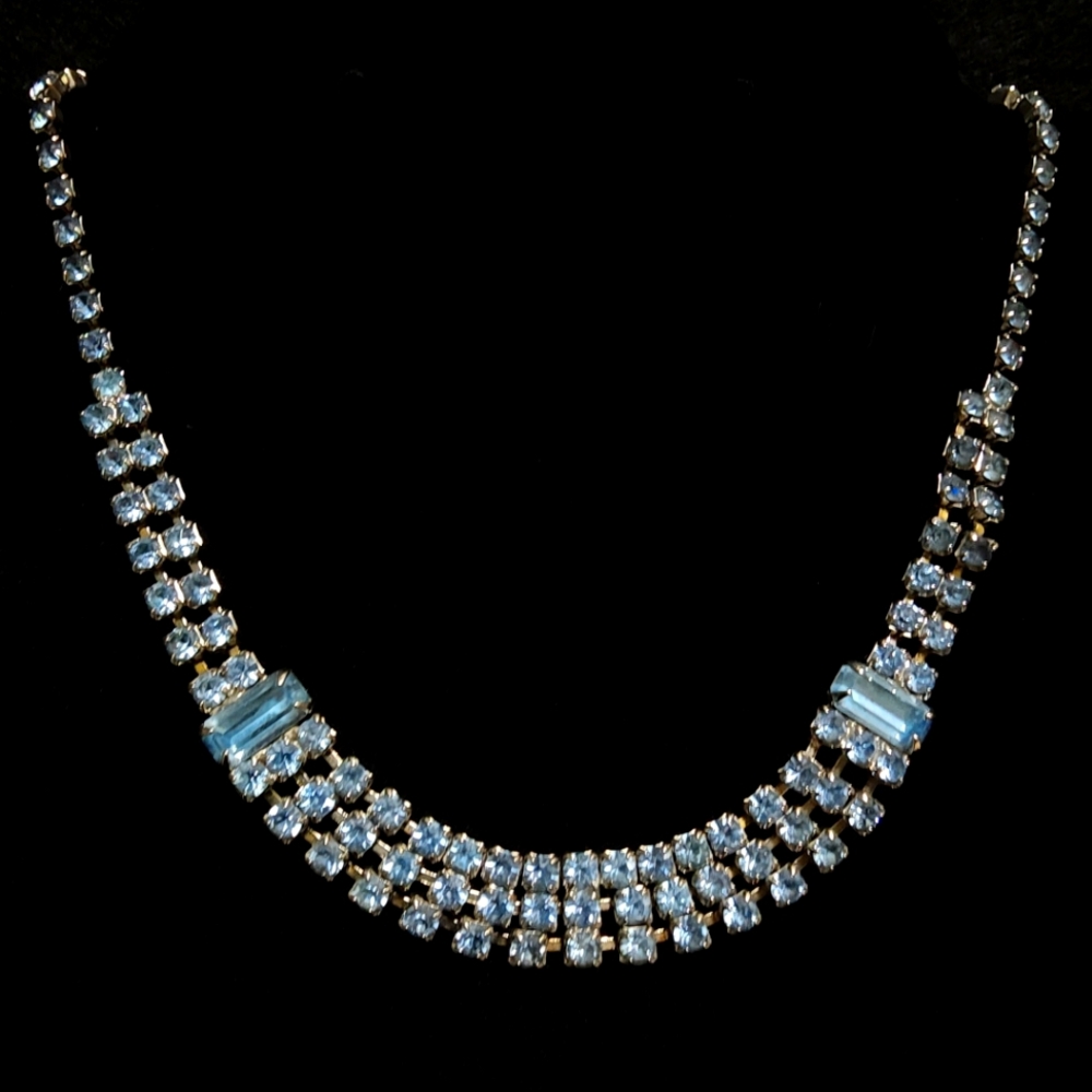 Vintage Glass Rhinestone Silver Choker Necklace